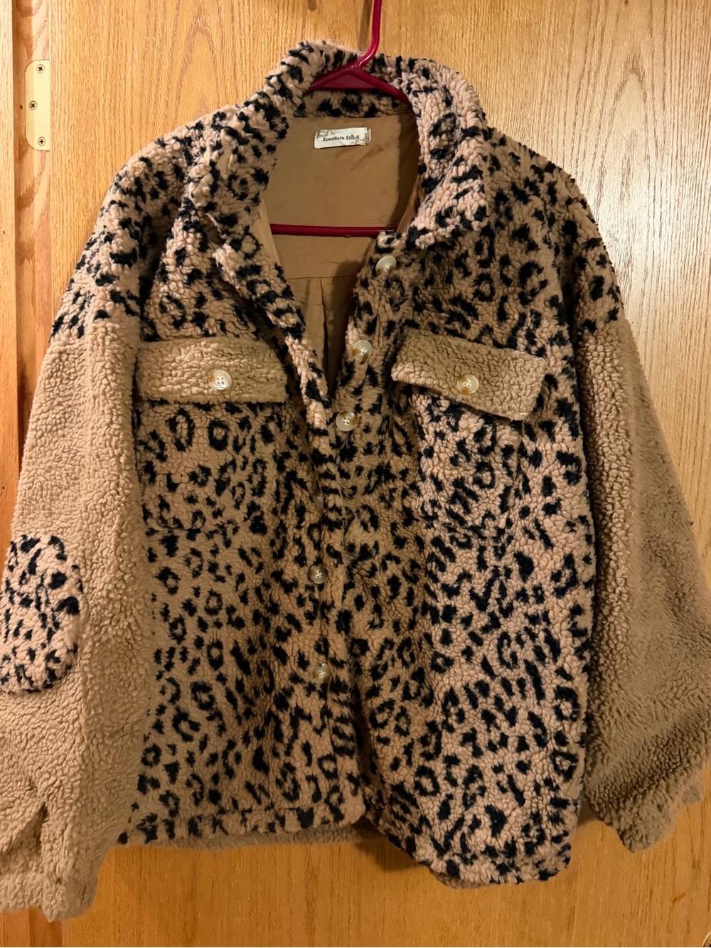 Leopard Print Teddy Jacket - Taupe/Black Sherpa Shacket
